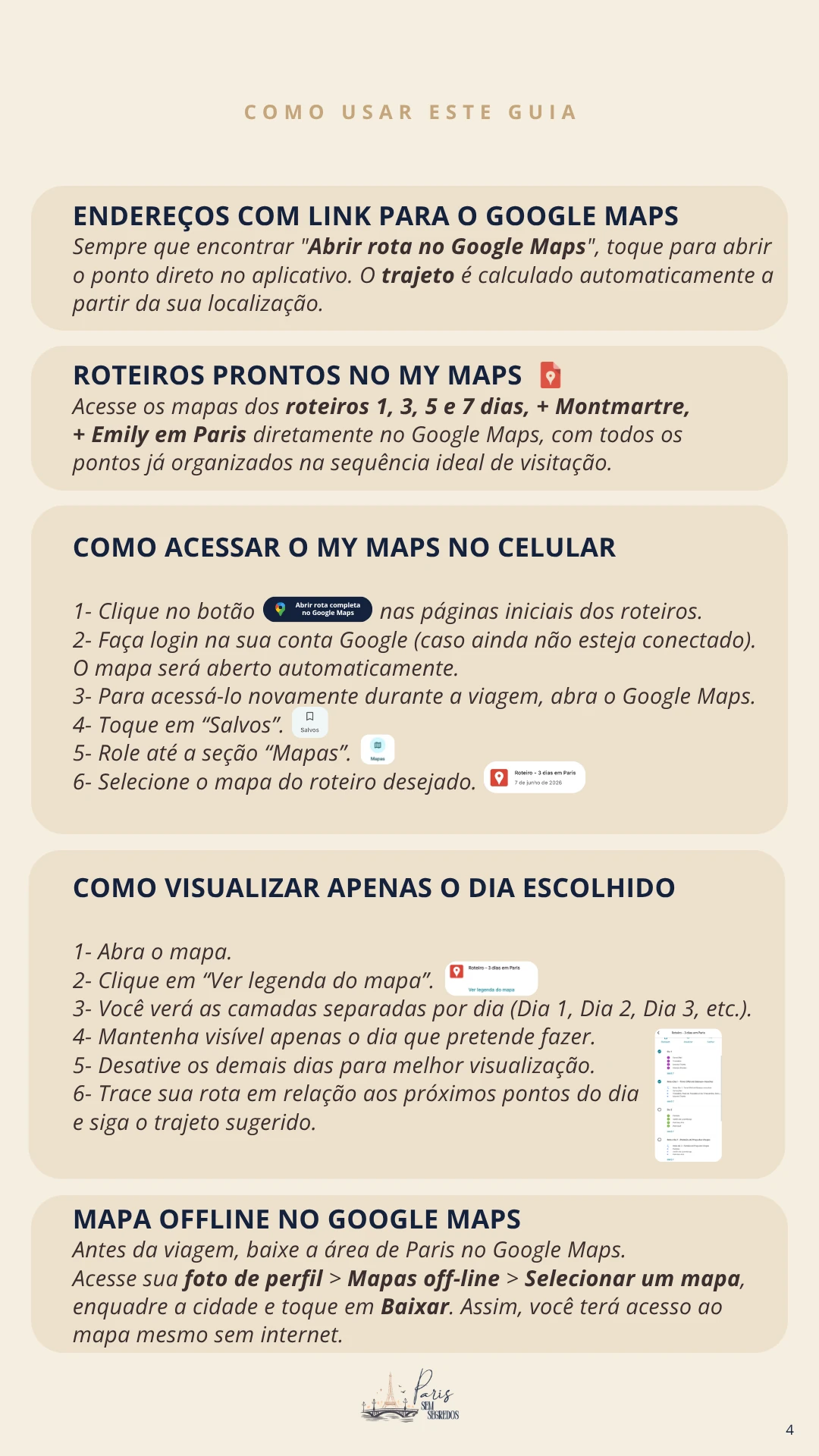 Página real do guia mostrando como acessar os roteiros no Google My Maps